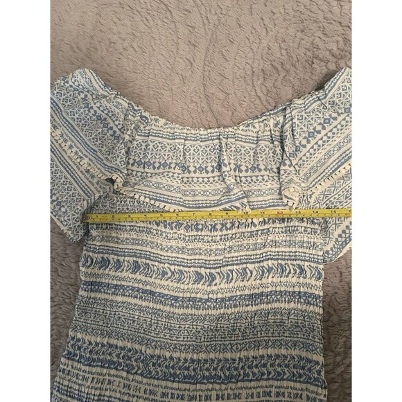 Cato Stretch Off the Shoulder Blue and White Womens Top with Circle Fringe Sz L - Picture 4 of 7